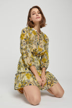 Load image into Gallery viewer, Floral Tiered Mini Dress w Lace Neck Accent
