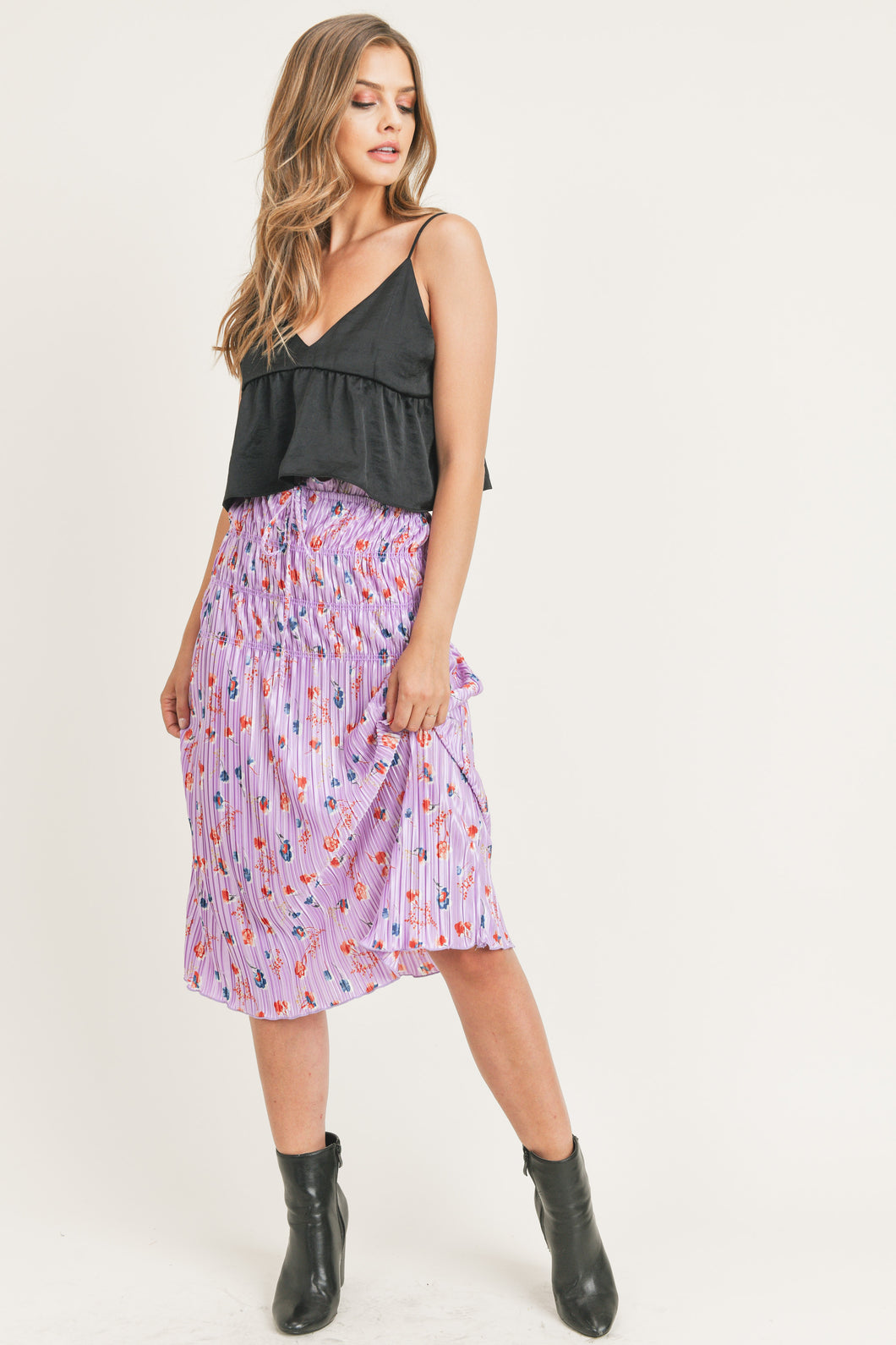 FLORAL PLEATED MAXI SKIRT