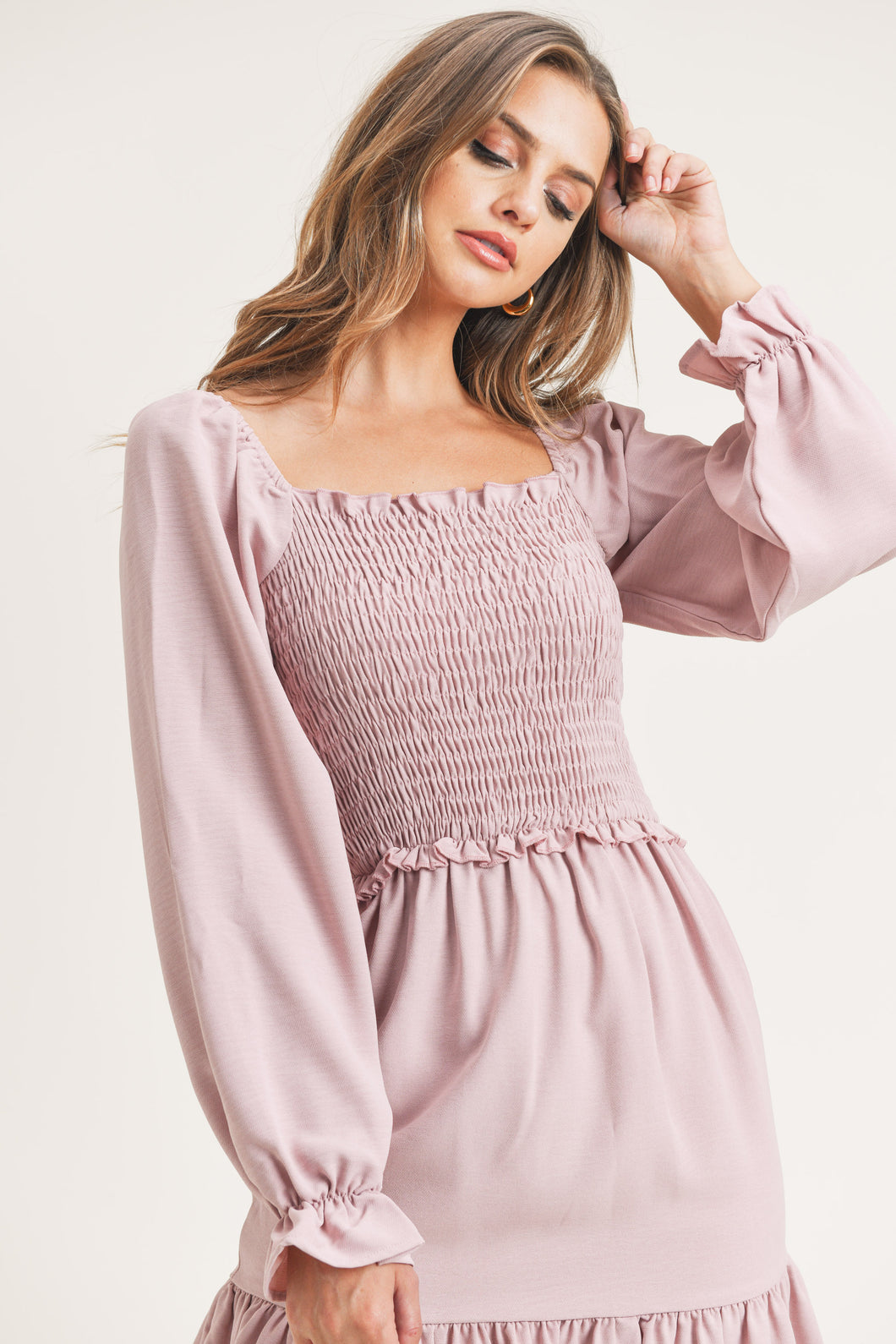 HEATHER SMOCKED MIDI DRESS